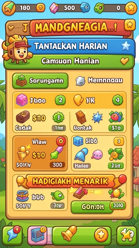 Screenshot karakter utama dengan atribut unik.